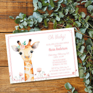 Invitación Giraffe Baby Shower Invitación, Giraffe Chica Rosa