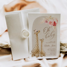 Invitación Giraffe Baby Shower Invitati de pampas neutra