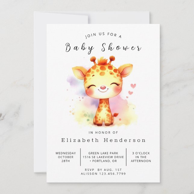 Invitación Giraffe Baby Shower, Personalizado moderno (Anverso)