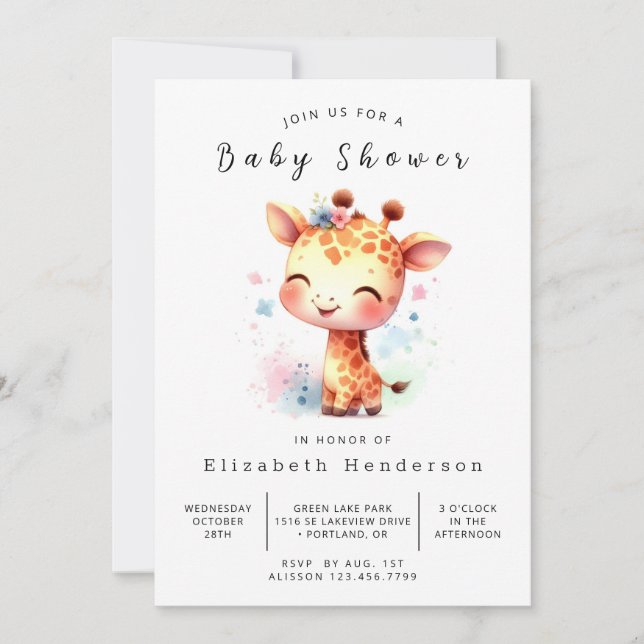 Invitación Giraffe Baby Shower, Personalizado ruso (Anverso)