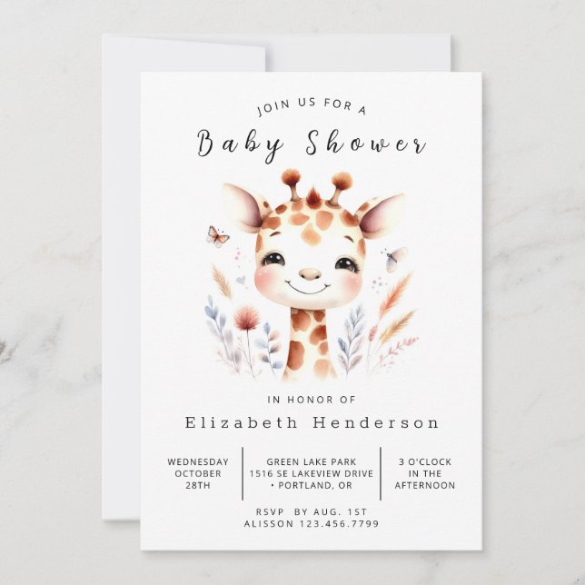 Invitación Giraffe Baby Shower, Personalizado ruso (Anverso)