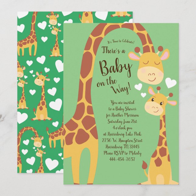 Invitación Giraffe Baby Shower Safari (Anverso / Reverso)