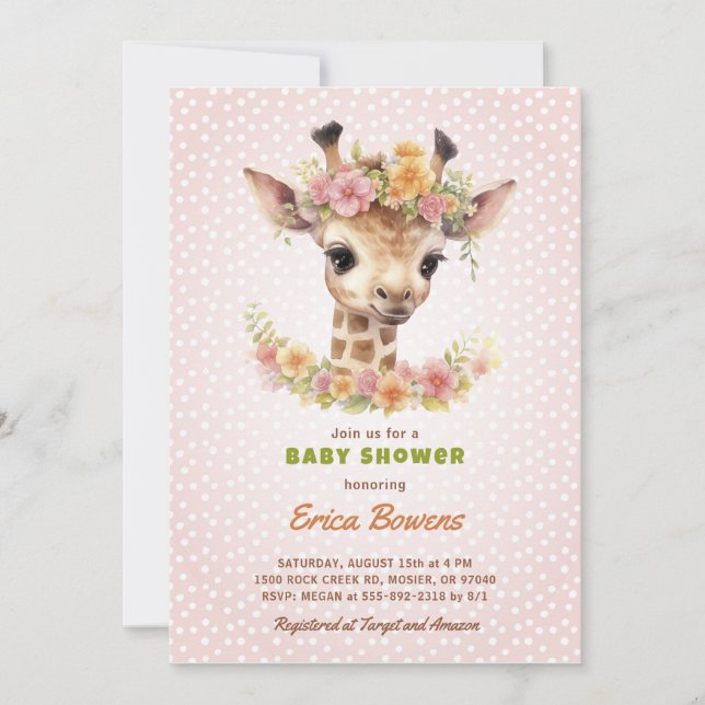 Invitación Giraffe Baby Shower Wild One en camino a Safari (Anverso)