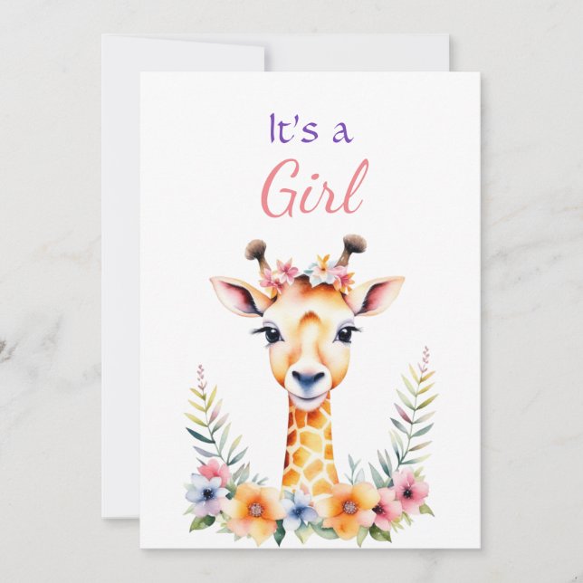 Invitación Giraffe bebé en el Baby Shower del Chica de las fl (Anverso)