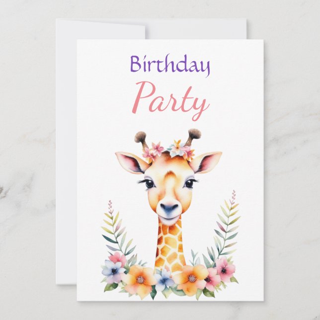 Invitación Giraffe bebé en fiesta de cumpleaños del Chica de  (Anverso)
