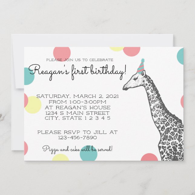Invitación Giraffe Birthday (Anverso)