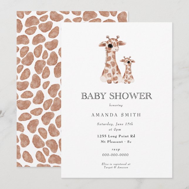 Invitación Giraffe Boho Mom y Baby Safari Baby Shower (Anverso / Reverso)