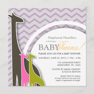 Invitación Giraffe chevron bebé dos mellizos invita a la duch