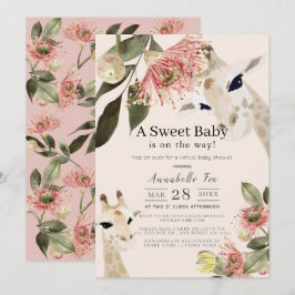 Invitación Giraffe Chica floral rosa Baby Shower virtual