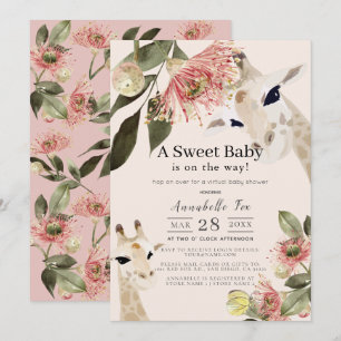 Invitación Giraffe Chica floral rosa Baby Shower virtual