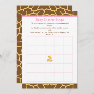 Invitación Giraffe Chica Rosa Baby Shower Bingo