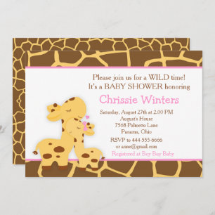 Invitación Giraffe Chica Rosa Bebé Fiesta Ducha