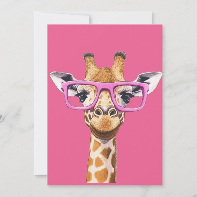 Invitación Giraffe con gafas rosas (Anverso)