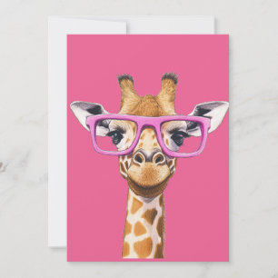 Invitación Giraffe con gafas rosas