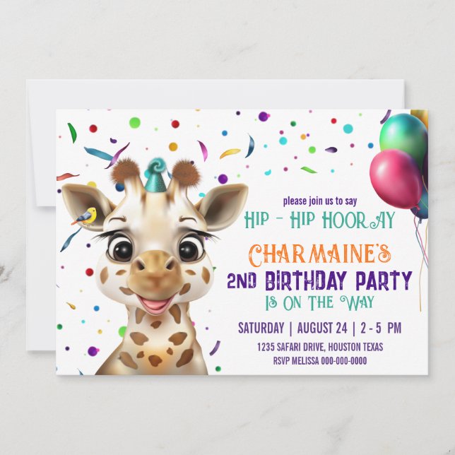 Invitación Giraffe Confetti Niños Fiesta de cumpleaños (Anverso)
