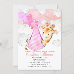 Invitación Giraffe Cub Baby Girl Baby Shower Cubre Rosa