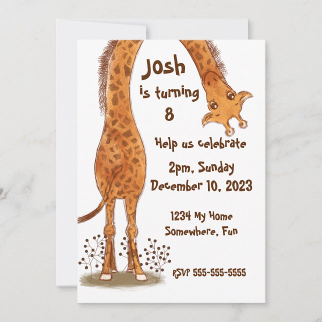 Invitación Giraffe, cumpleaños de animales zoológicos, person (Anverso)