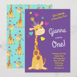 Invitación Giraffe Cute Niños Primer Fiesta Chicas