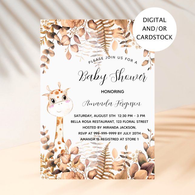 Invitación Giraffe de Baby Shower eucalipto jungla de bosques (Subido por el creador)