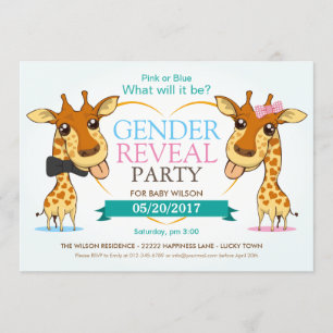 Invitación Giraffe de bebé rosa o azul Género Fiesta de revel