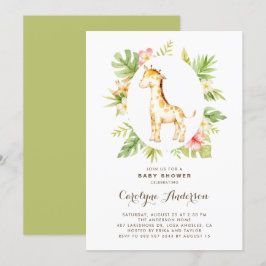 Invitación Giraffe de color de agua tropical Baby Shower de v