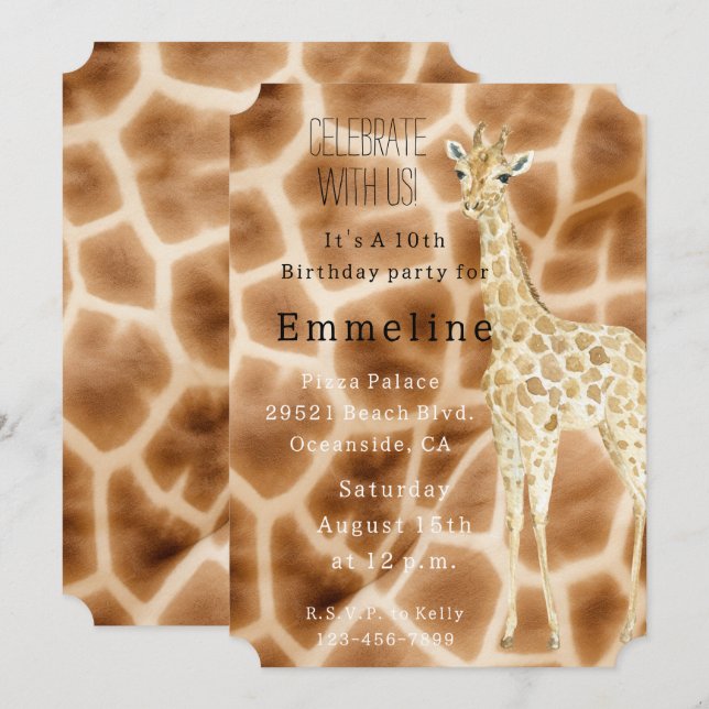 Invitación Giraffe de crema marrón (Anverso / Reverso)