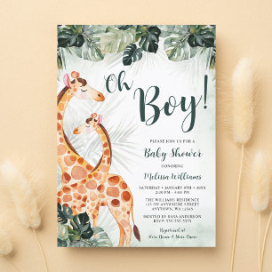 Invitación Giraffe de la vegetación tropical Oh Boy Baby Show