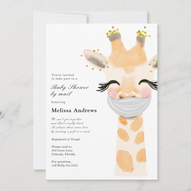 Invitación Giraffe del bebé con Baby Shower de máscara por co (Anverso)