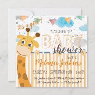 Invitación Giraffe divertido Baby Shower brillante