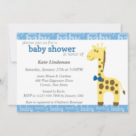 Invitación Giraffe en Baby Shower azul para niño