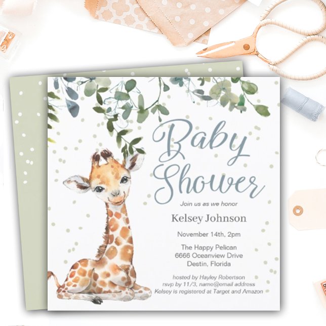 Invitación Giraffe Eucalyptus Greenery Baby Shower (Subido por el creador)