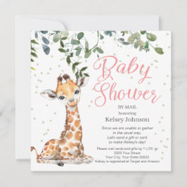 Invitación Giraffe Eucalyptus Greenery Baby Shower rosa