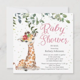 Invitación Giraffe Eucalyptus Pink Floral Baby Shower