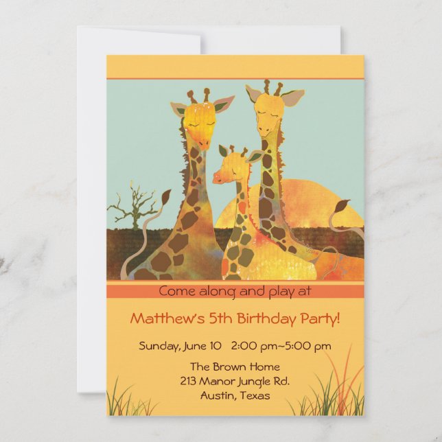 Invitación Giraffe Familia Niños Fiesta de cumpleaños (Anverso)