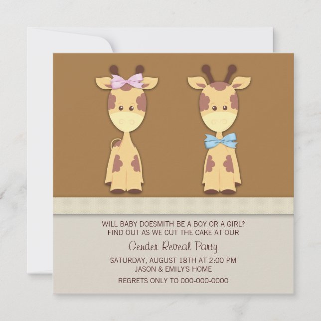 Invitación Giraffe Fiesta de revelación de género (Anverso)