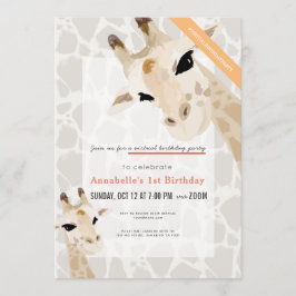 Invitación Giraffe Greige Watercolor Kids Aniversario virtual