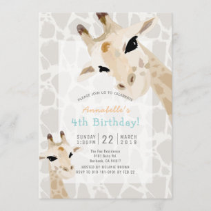 Invitación Giraffe Greige Watercolor Kids Cumpleaños