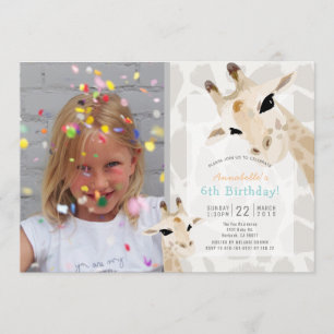 Invitación Giraffe Greige Watercolor Kids Foto Cumpleaños