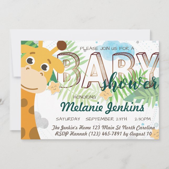 Invitación Giraffe hermosa jungla Baby Shower (Anverso)
