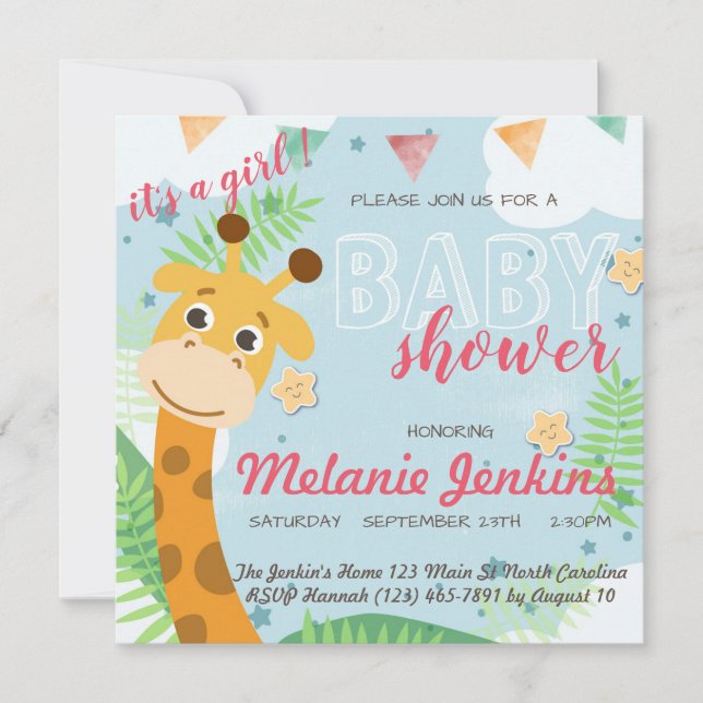 Invitación Giraffe hermosa y divertida Baby Shower (Anverso)