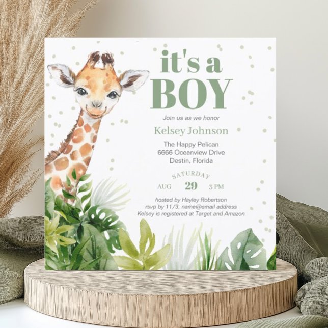 Invitación Giraffe Jungle Safari Boy Green Baby Shower (Subido por el creador)