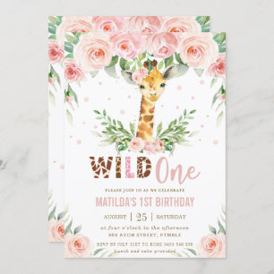Invitación Giraffe Jungle Safari Rubor Floral Primer cumpleañ