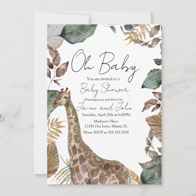 Invitación Giraffe Jungle Wild Baby Shower (Anverso)