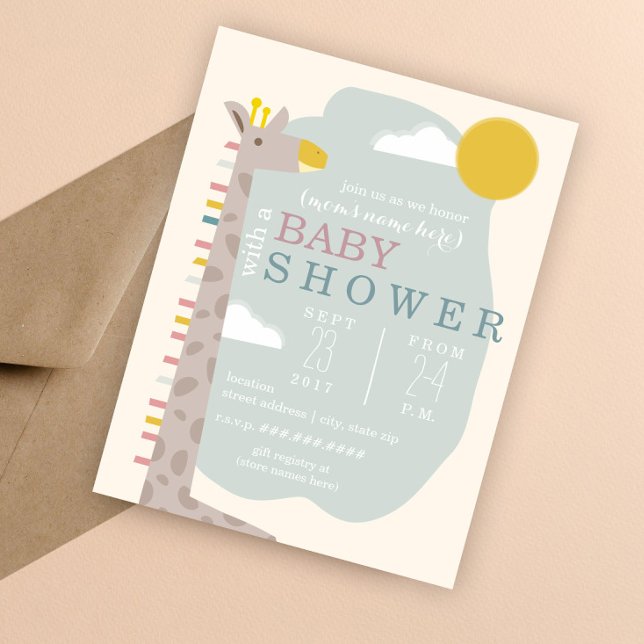 Invitación Giraffe Modern Neutral Baby Shower (Subido por el creador)