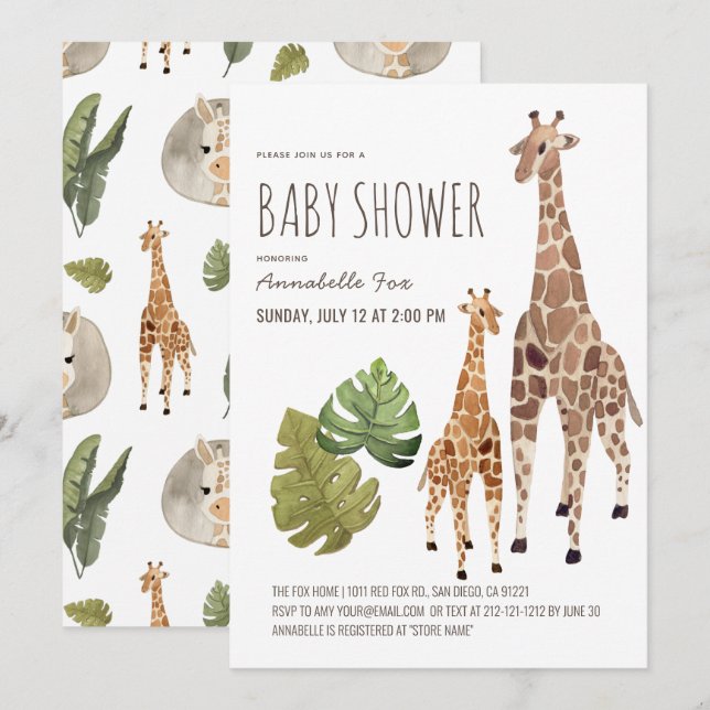 Invitación Giraffe Mom Baby Safari Baby Shower sin género (Anverso / Reverso)