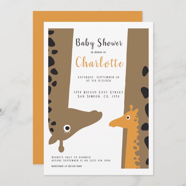 Invitación Giraffe Mom y Baby Cute Baby Shower (Anverso / Reverso)