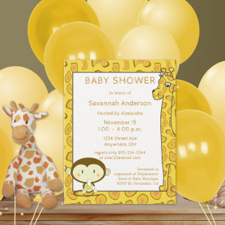 Invitación Giraffe Monkey Alligator Baby Boy Shower Invitado