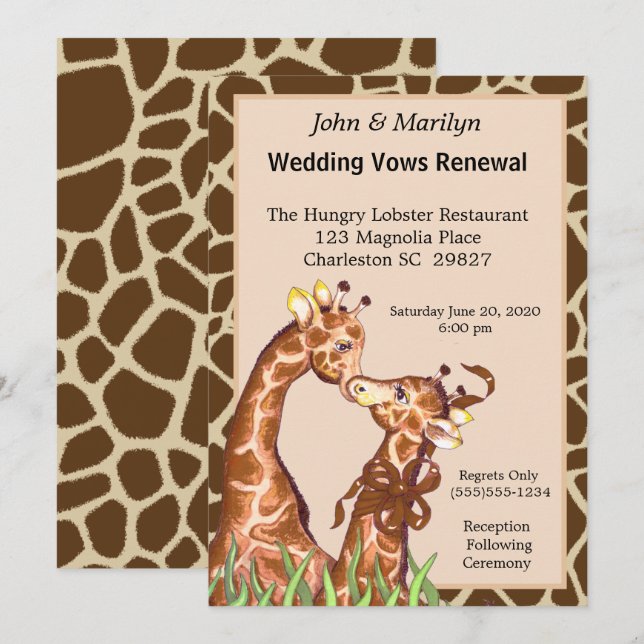 Invitación Giraffe Pareja Boda Votos de renovación (Anverso / Reverso)