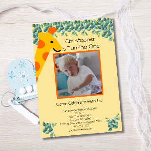 Invitación Giraffe Photo Boys 1er cumpleaños
