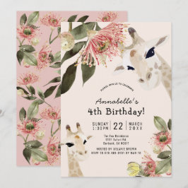 Invitación Giraffe Pink Floral Chica Cumpleaños